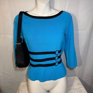 Pointelle Y2K Blue Ribbed Top Black Buckle Strap Detail Size S